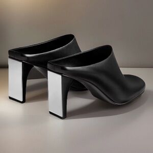 Hermes Lina 80 Mules in Black Nappa Leather with Mirror Accented Heel EU 39
